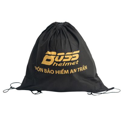 Black BOSS Helmet non-woven bag with drawstring to form a backpack to carry 3/4 and full-face helmets